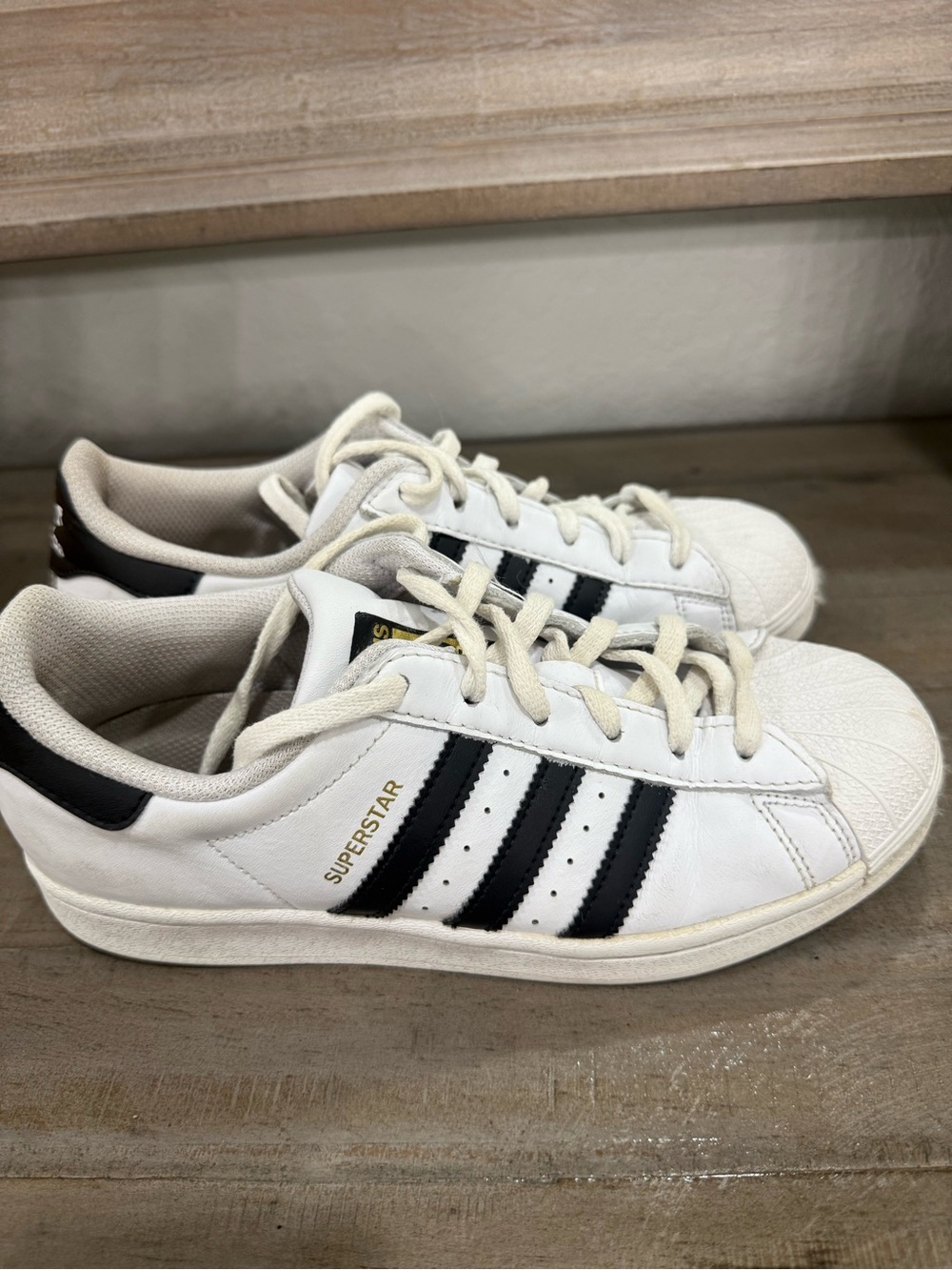 adidas Kids Superstar Sneakers in White with Black Stripes